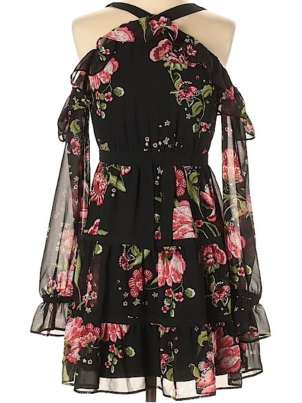 Express Black and Pink Floral Chiffon Mini Dress 2